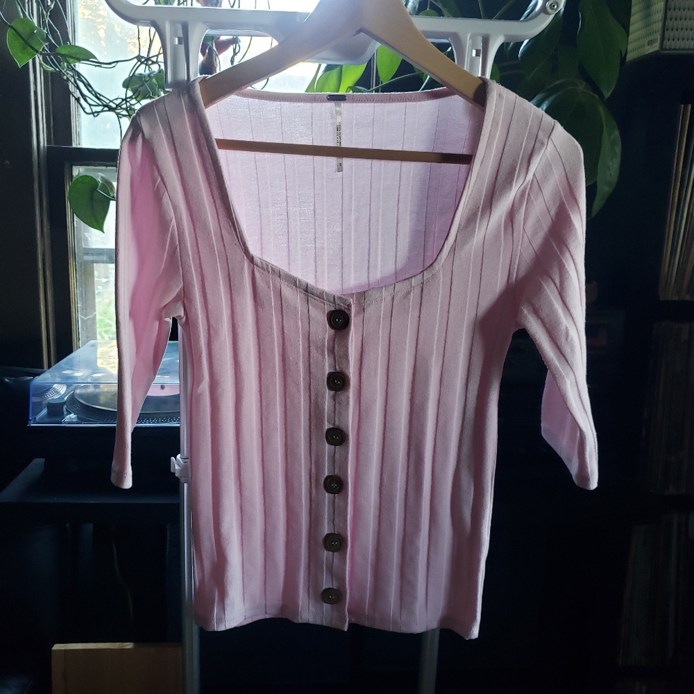 Free People knit square neck soft pink top